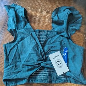 Cider Teal Ruffled Crop Top